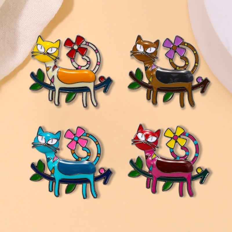 Colorful Cartoon Cat Brooch Cute Animal Brooch High-end Cartoon Cat Chest Chain Fade Resistant Backpack Small Pin