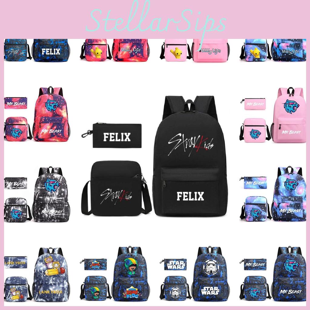 Mr Beast Lightning Cat Three Piece Backpack Set For School With Cute And Fun Design