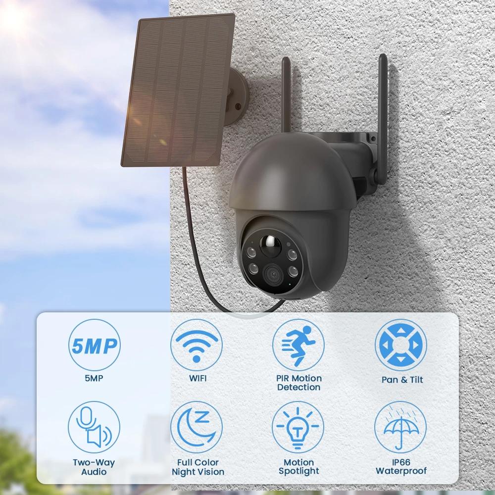 Vstarcam 5MP Solar Security WiFi Camera Outdoor Wireless Surveillance Floodlight Motion Detection Color Night Vision Remote Viewing with 360°View