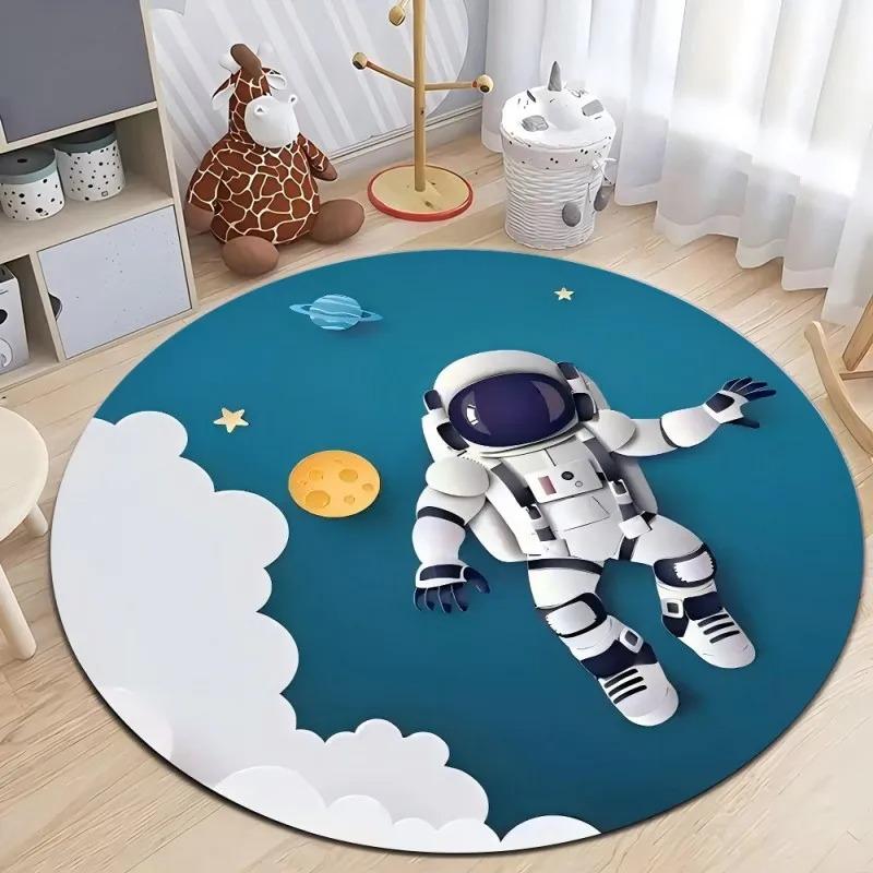 Мультяшный Космос Астронавт Облако Круглый Ковер Прочный Напольный Коврик для Детской Комнаты Игровой Зоны Игривый Космический Тематический Декор Ковер 40x40cm