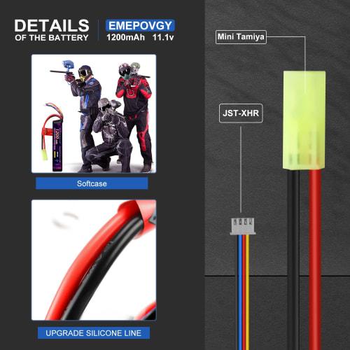 11.1V 1200mAh 20C Mini LiPo Battery for Electric Guns, 3S, with Tamiya Plug