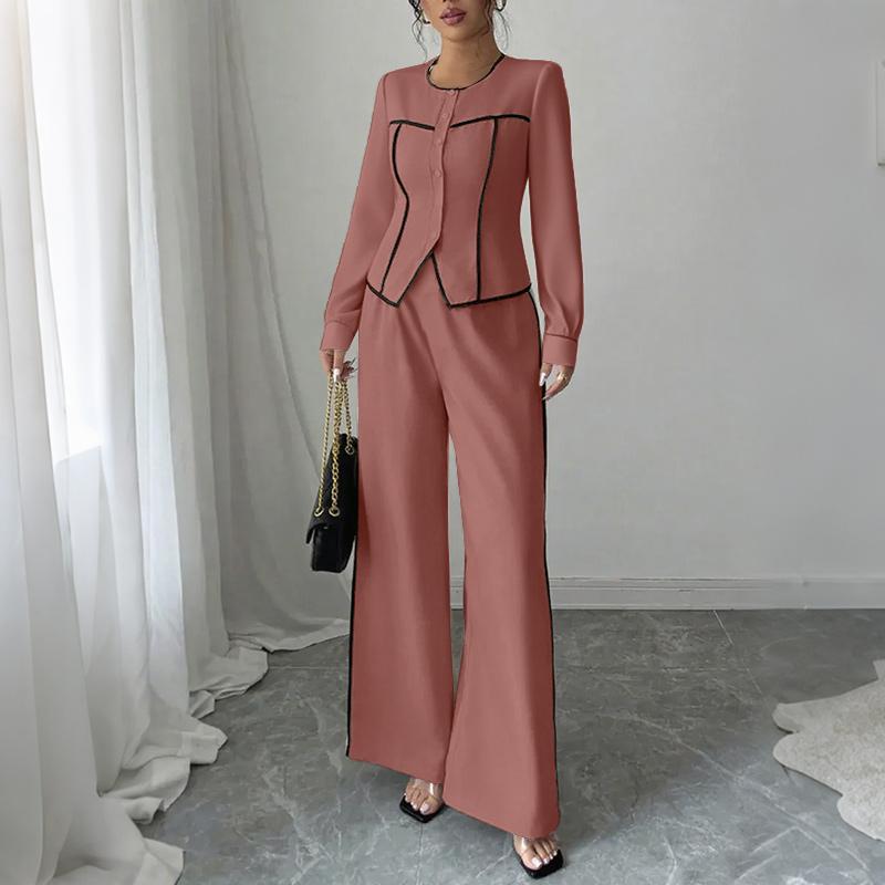 

ZANZEA Женская блузка с длинным рукавом и брюки Элегантные костюмы-двойки 2XL розовый