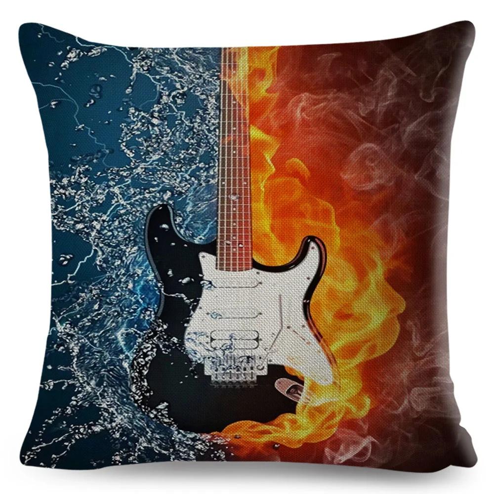 Nordic Style Music Note Pillowcase Decor Vintage Guitar Mike Printed Pillow Case for Home Sofa Polyester Cushion Cover 45x45cm