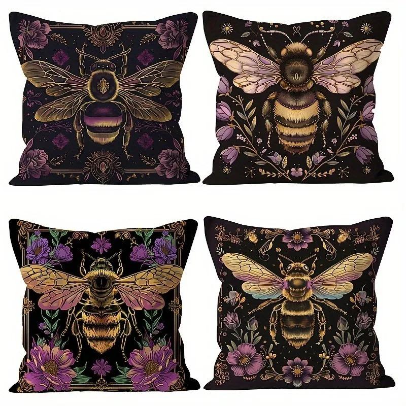 Vintage Bee Pattern Throw Pillow Cover With Short Plush Print Living Room Sofa Decoration Cushion Cover Pillow Covers Decorative