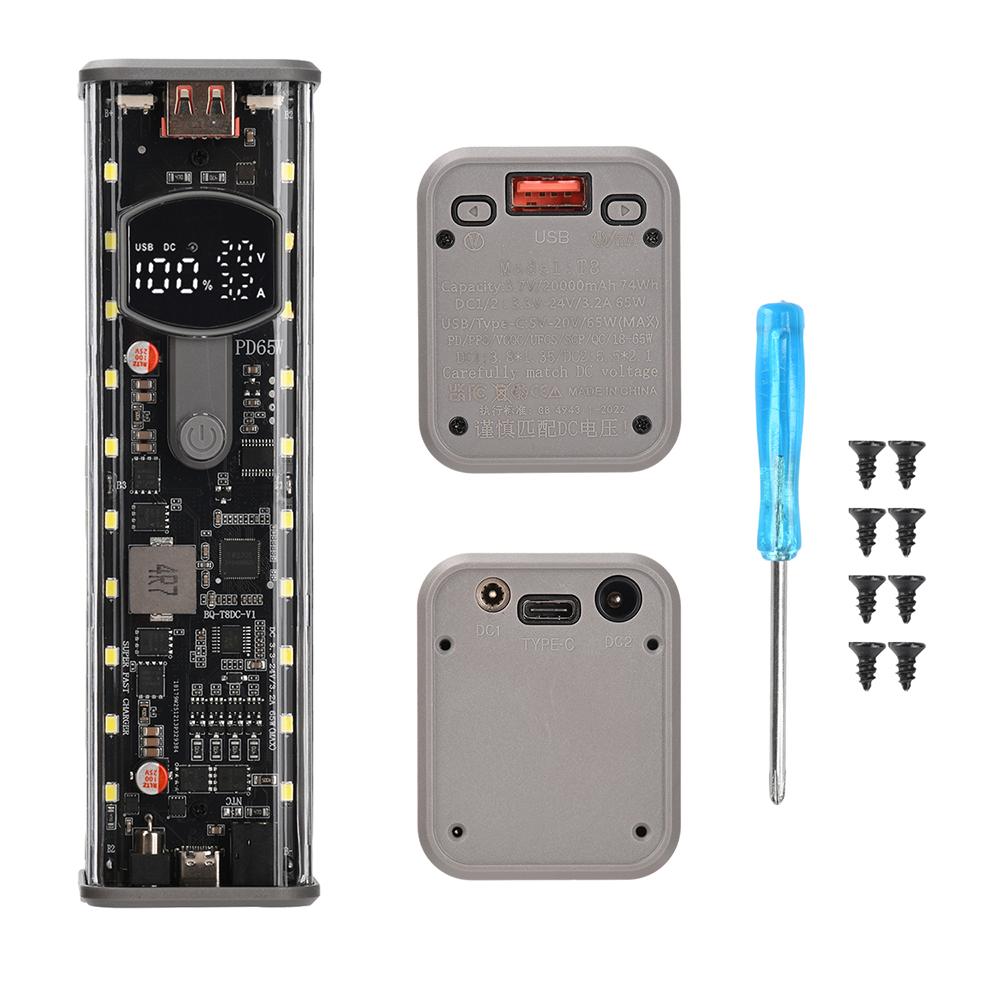 

DIY Power Bank Case PD65W Powerbank Case 18650 LED Screen Transparent Battery Storage Shell