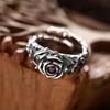 Retro Eternal Vines & Red Heart Rose Adjustable Open Ring For Men Silver-plated Copper Punk Gothic Edgy Accessories Gift