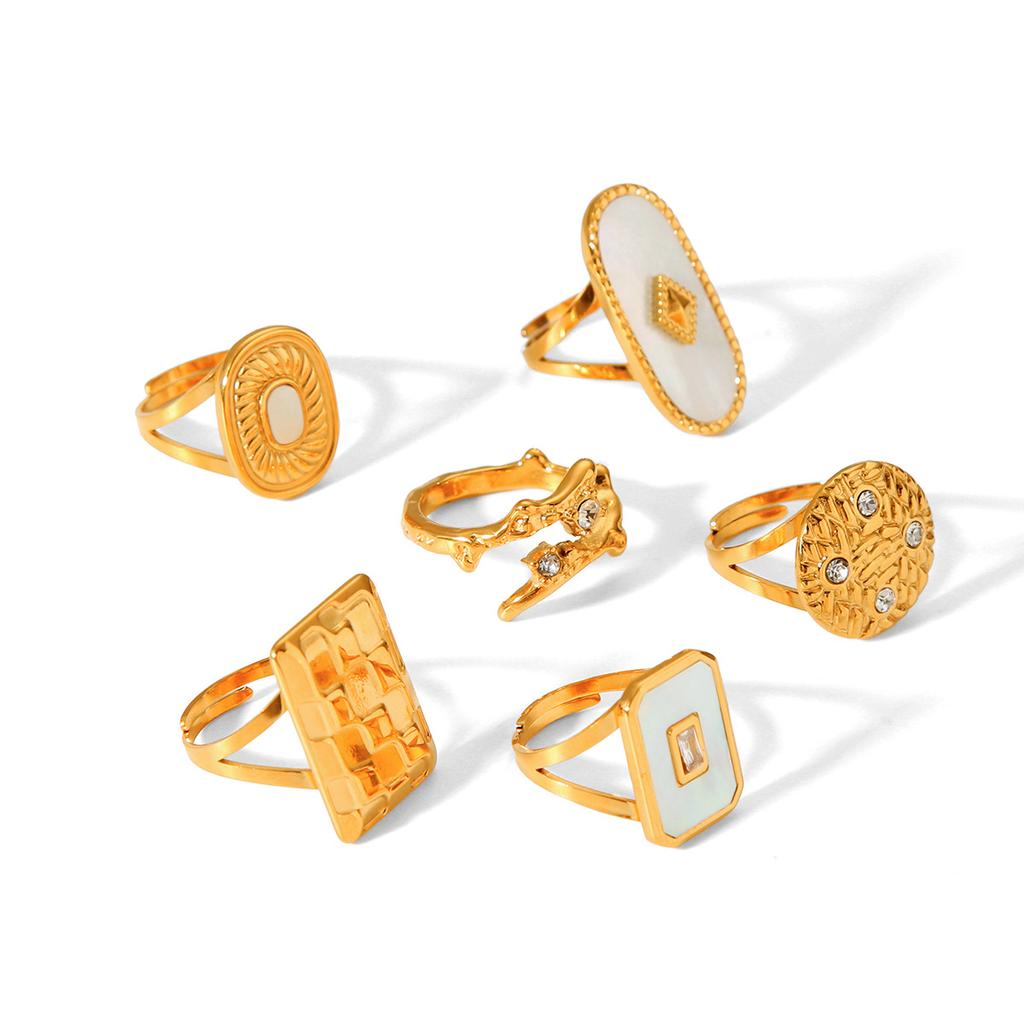 Diamond-studded Geometric Ring for Women, 18k Gold Plated, Non-fading, Light Luxury White Mother-of-pearl Titaniu