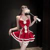 Sexy Underwear, Sexy Bow Hanging Neck, Red Dress, Hairball Strap Splicing, Christmas Eve Atmosphere Halter Skirt