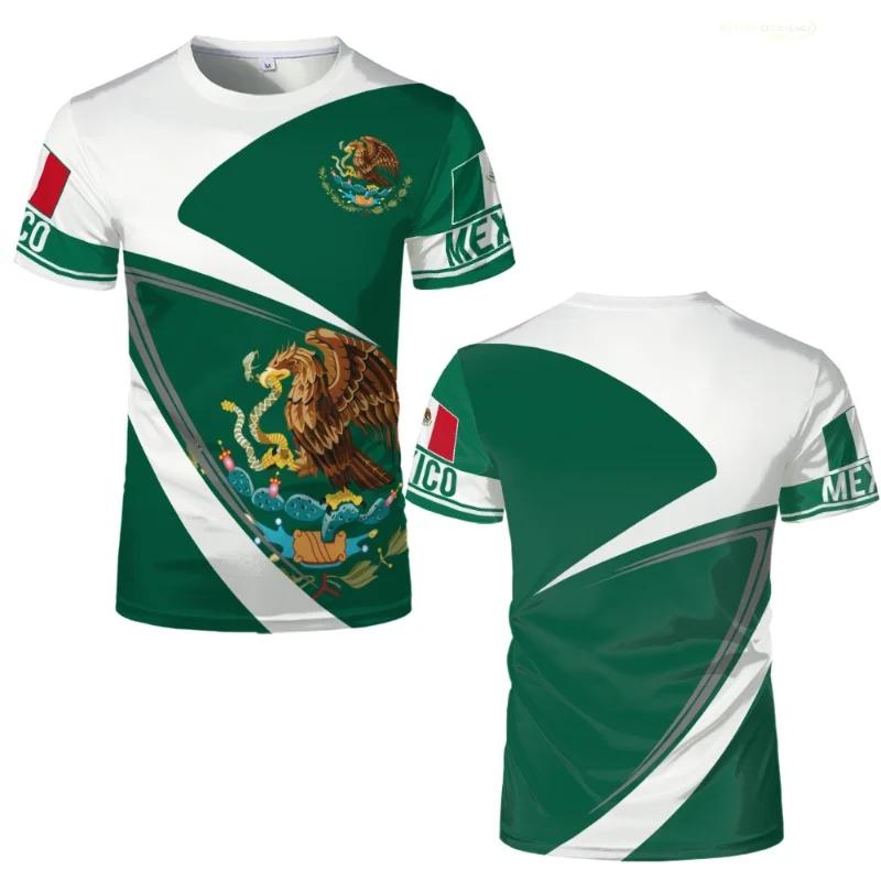 Mexican Flag National Emblem 3D Printed T-shirts Street Wear Oversized Round Neck Short-sleeved Men's T-shirts