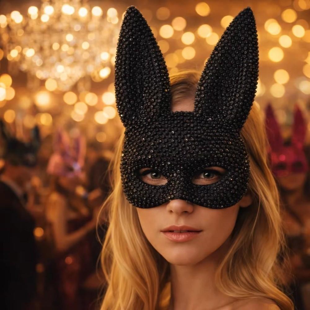 Crystal Studded Rabbit Ear Mask Full Acrylic Rhinestone Rhinestone Face Mask Party and Cosplay