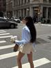 2026 Spring/Summer Women's Blue Long Sleeve Loose Cardigan Top