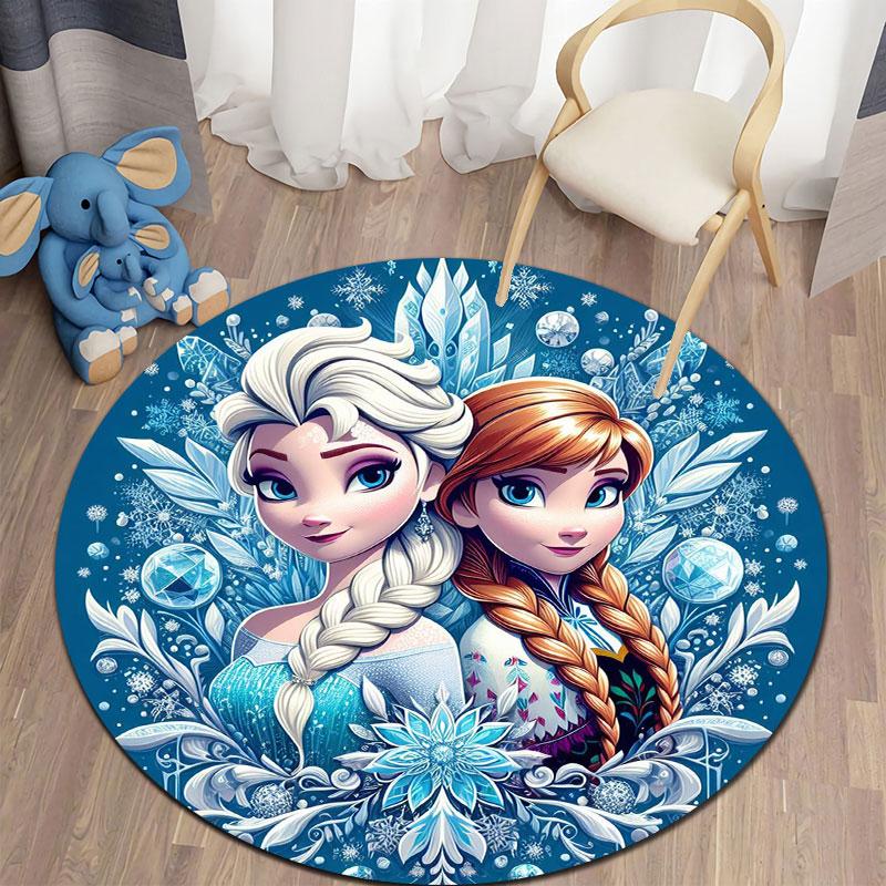 Olaf and Elsa Print Round Rug, Suitable for Decorating Living Rooms, Bedrooms, Tables, Chairs, Sofas, Etc.