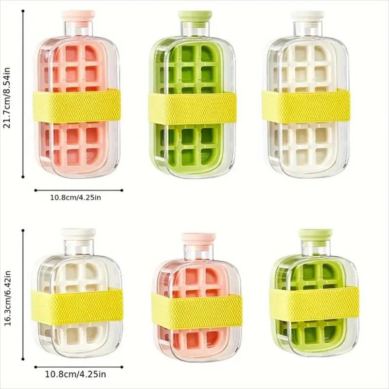 2 in 1 Ice Cube Bottle, Press Ice Cube Mold Water Bottle with Lid and Bin, Ice Bottle Cup, Easy Press To Release Ice Cube Tray