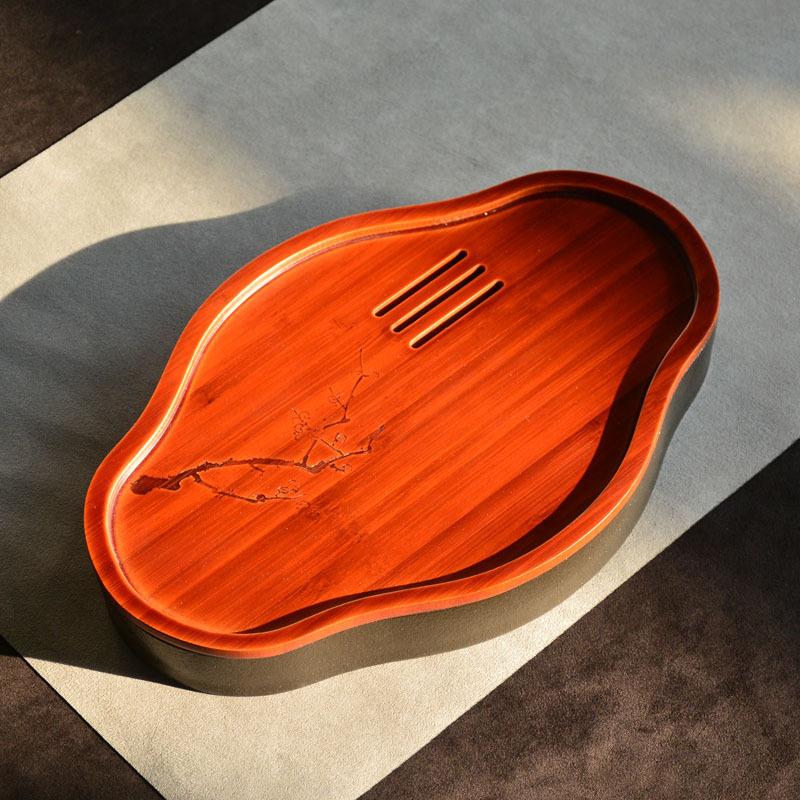 300ML Black Pottery Bamboo Colver Tea Tray Japanese Water Storage Dry Brewing Table Samll Tea Board Kung Fu Teaset Accessories
