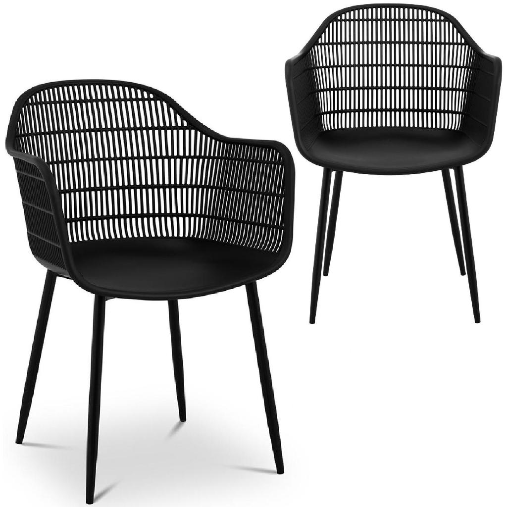 Openwork bucket chair for home and restaurant up to 150 kg, 2 pcs., black