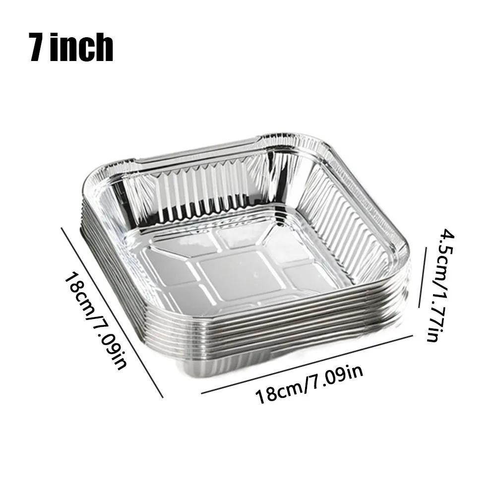 

2026 10Pcs 6/7/8 Inch Food Tin Foil Tray Reusable Non-stick Aluminum Foil Box Oil-resistant Oven BBQ Baking Tools Air Fryer Tray