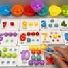 Wooden Number Puzzle and Bead Matching Game with Tweezers for Fine Motor Skills Development Multicolor Counting and Color Sorting Toy for Ages 3+