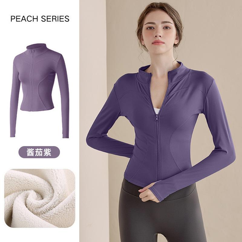 Fleece Yoga Clothes Women's 1011 New Spring Stand-up Neck Sports Jacket Cardigan Zipper Warm Fleece Running Top