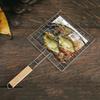 Stainless Steel BBQ Grill Net With Chrome Plated And Hardwood Handle Fish Meat Grill Barbecue Clip Clamp Folder Net BBQ Tools