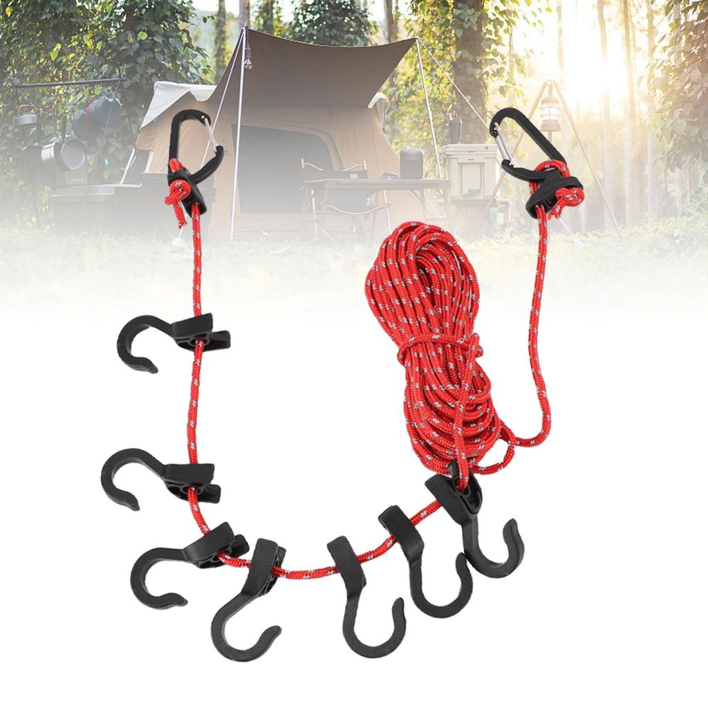 Portable Travel Clothesline   16.4ft Length Clothes Drying Rope Windproof 5m Clothesline with Hooks for Outdoor Camping