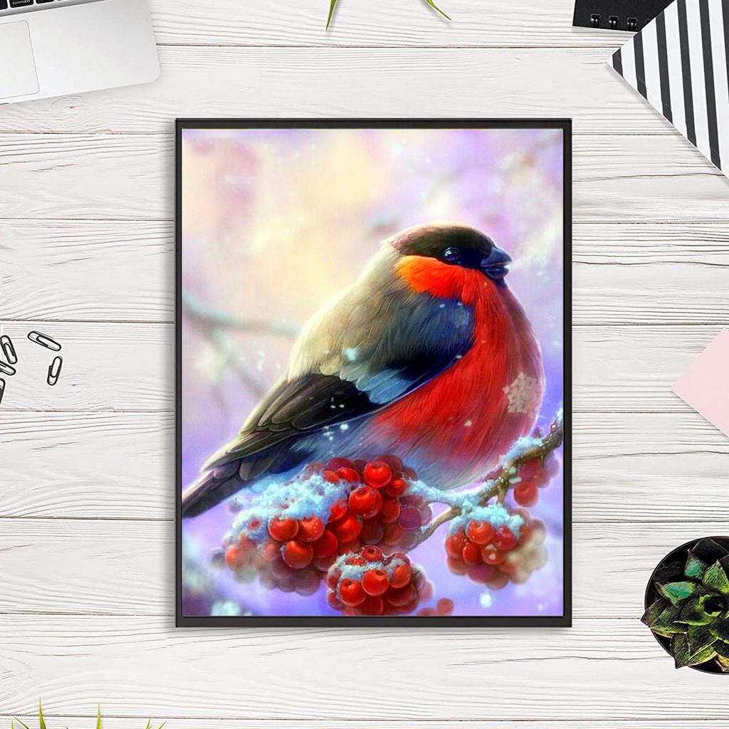 5D DIY Diamantmalerei Rote Pflaumenblüte und Roter Elster Kreuzstich-Set Vollständige Diamantstickerei Mosaikkunst Bild aus Strasssteinen Dekor Geschenk