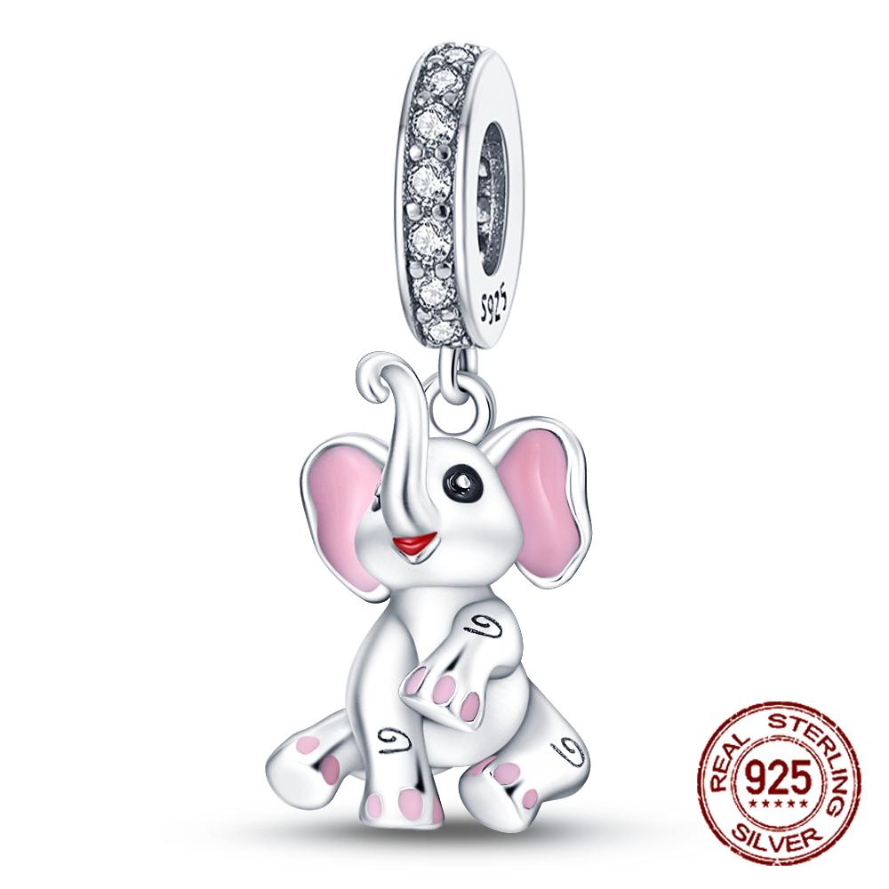 S925 Silver elephant lion rhinoceros dinosaur Animal Charms Beads Fit Original  Bracelets Fine DIY Christmas Jewelry Gifts