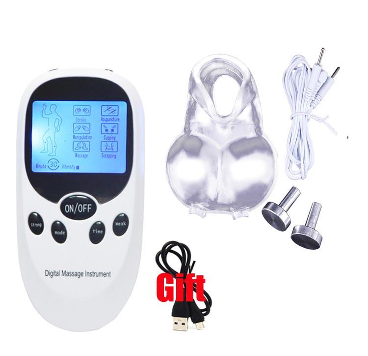 Electric Shock Scrotum Bondage Sleeves,SM Male Glans Electro Stimulator Massage Cup,Electro Sex Chastity Cage Cock Ring  Toy