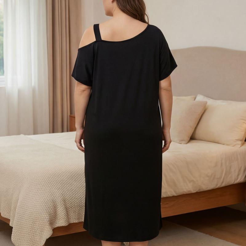 VEZFAA Women's Fashion Summer Spring Short Sleeve Loose Casual Nightgown