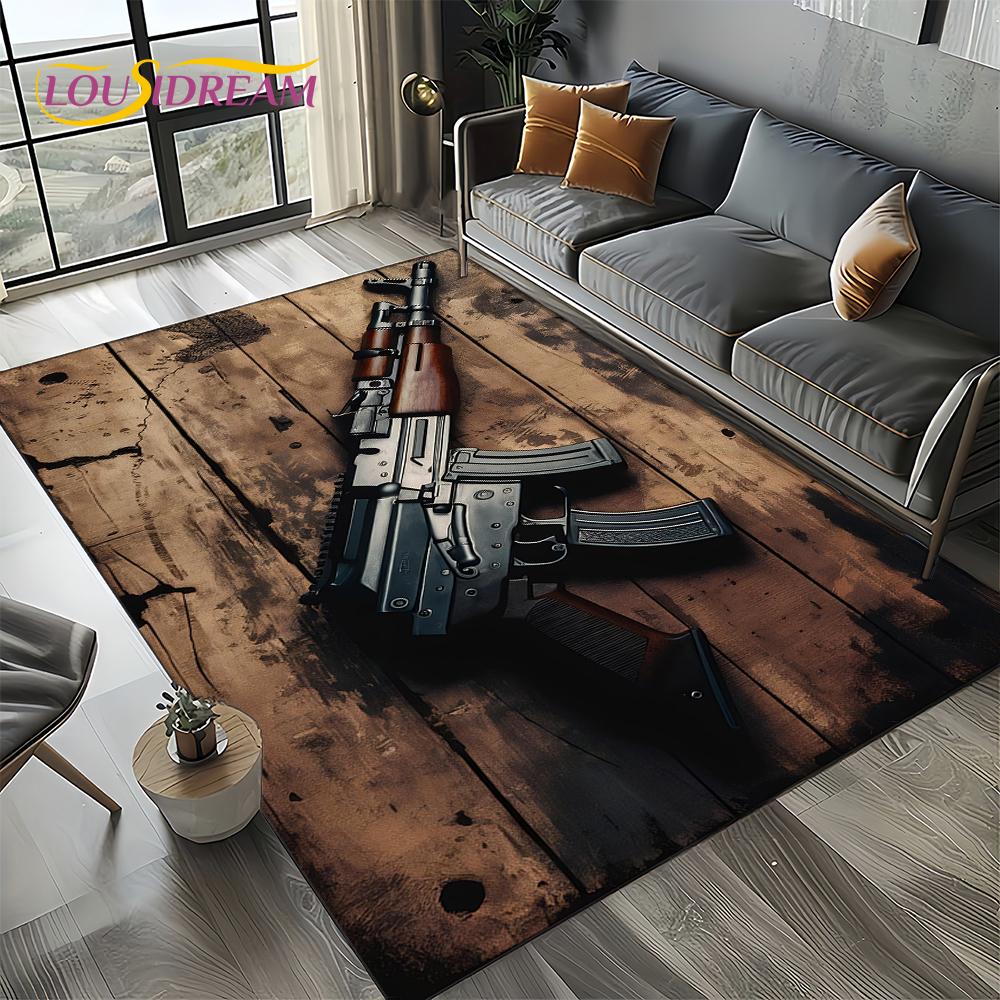 2025 New Retro Guns Pistol Ammunition Bullet Cartridge AK M4 Rug Carpet for Living Room Bedroom Decor,Non-slip for Sofa Doormat