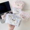 Quilted Makeup Bag Lace Bow Zipper Ruffles Pen Bag Sweet Toiletry Case  for Women Girls