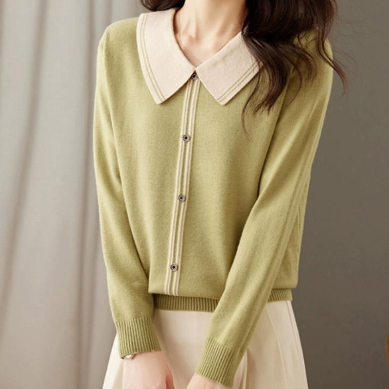Women Sweaters Pullovers 2025 Autumn Winter Long Sleeve Doll Collar Casual Knitted Sweater Women Tops Pullover JJ105