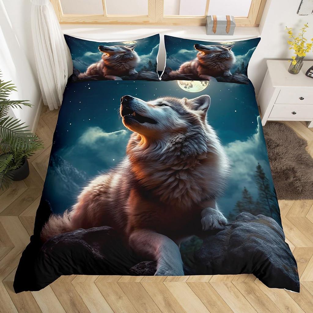 Comforter Boys Bedding Set Wolf Print Comforter Queen Size For Kids Man Girls Animal Print Pattern