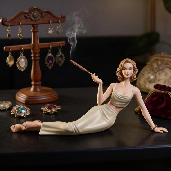 Soporte para Varillas de Incienso Figura Femenina Quemador de Incienso Vintage Estatua Femenina Acostada Adorno de Decoración de Mesa para Hogar Oficina Dormitorio