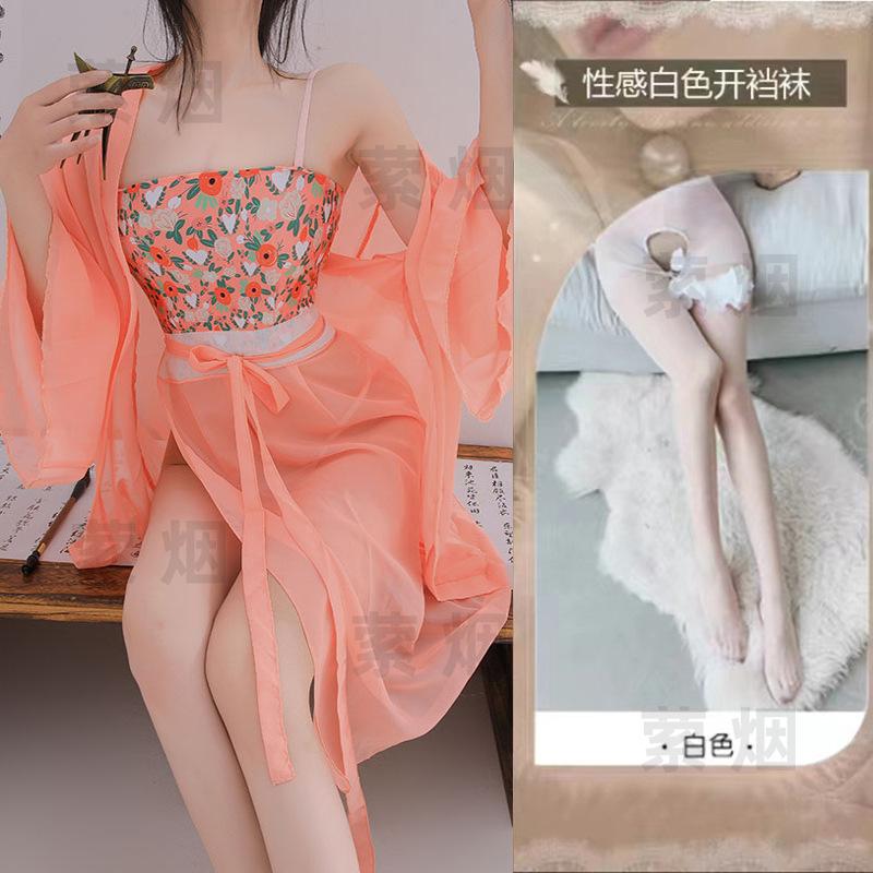 Sex underwear flower drunk hanfu temptation suit sexy antique qqny belly pocket uniform transparent nightdress