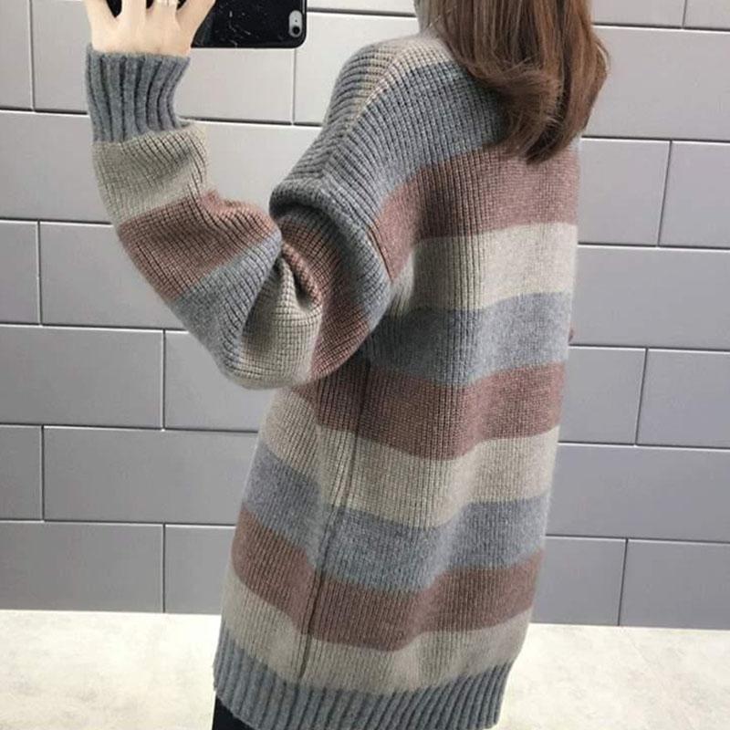 Sweater Women Autumn and Winter Thickened Warm Knitted Stretchy Long-Sleeve Oversized Top