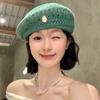 Vintage Hollowed Out Beret Hat Japanese Style Crochet Knitted Cap Elegant Weave Painter Hat  Spring