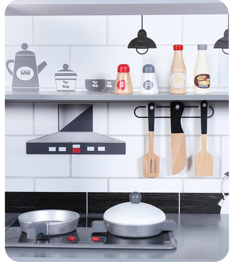 Wooden Kitchen Toy Set: Sound & Light Role-Play Cooking Experience for Kids