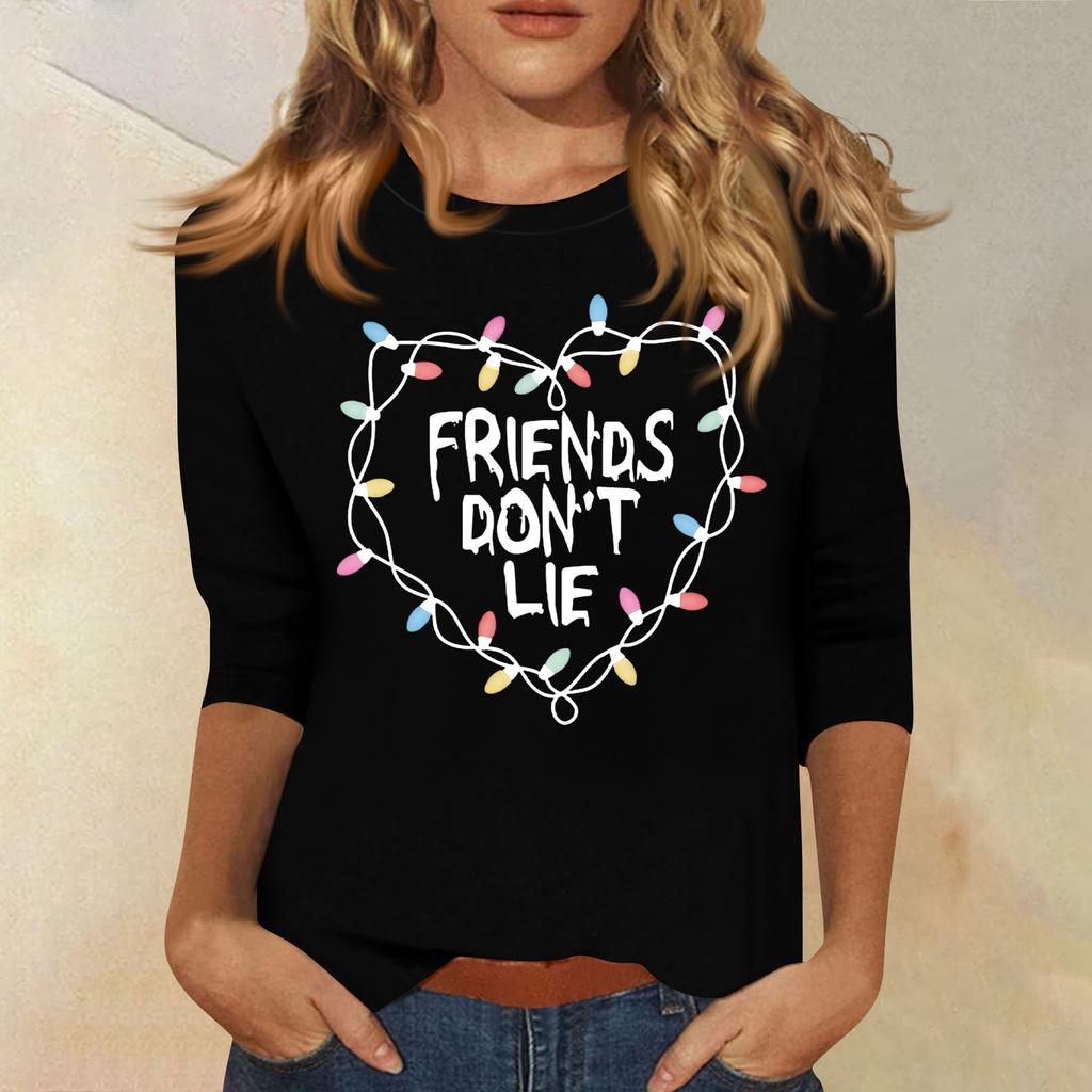 Bluze cu mânecă 3/4 pentru femei Tricou Casual Topuri cu imprimeu Tricou Gât rotund Pulover Bluză