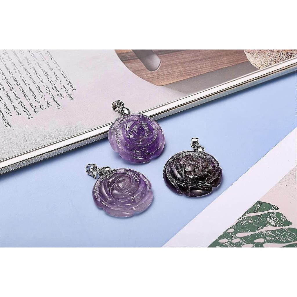 Women's Acsergery Necklace Rose Pendant With Necklace Carved Gemstone Flower Treatment