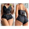 2 PCS Satin Summer V-Neck Women's Split Slings Pants Pajamas Set