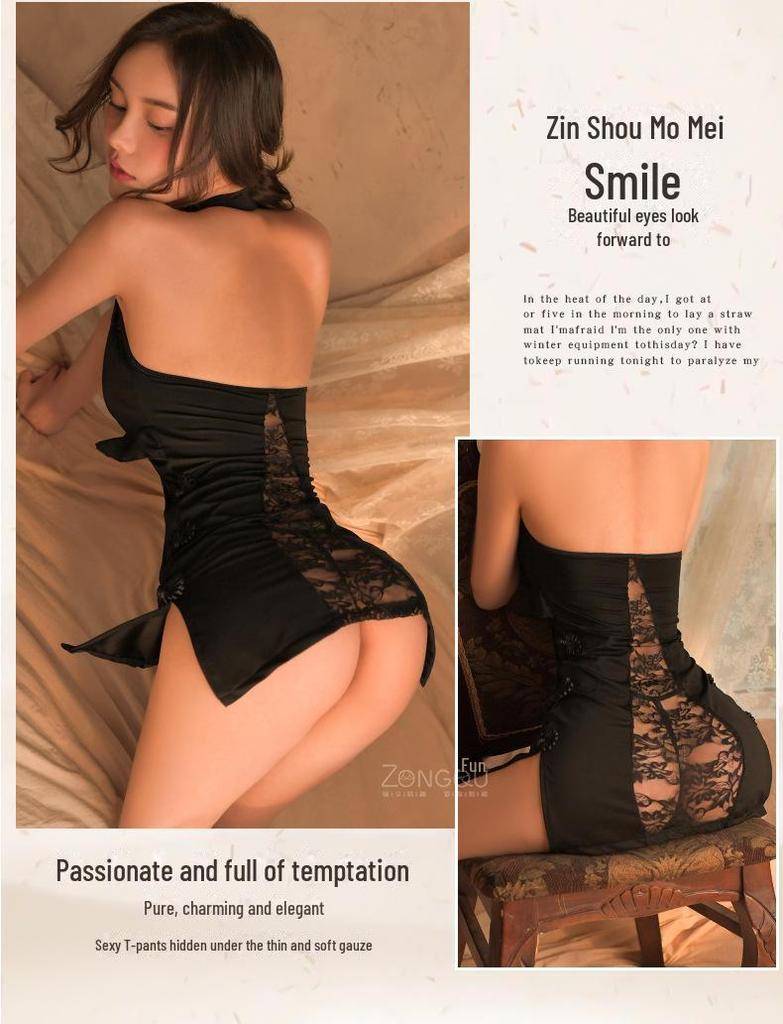 Sexy Spitzen Cheongsam Dessous Set: Sheer Temptation Nachtwäsche 6240