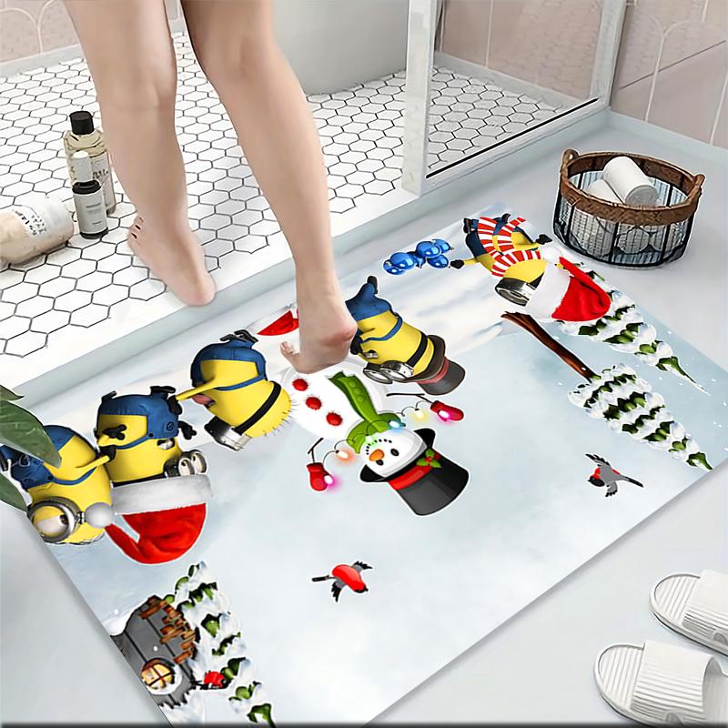 1Pc Christmas Minions Snowscape Carpet Rug Soft Washable Antislip Home Living Room Sofa Mats Personalized Christmas Rug
