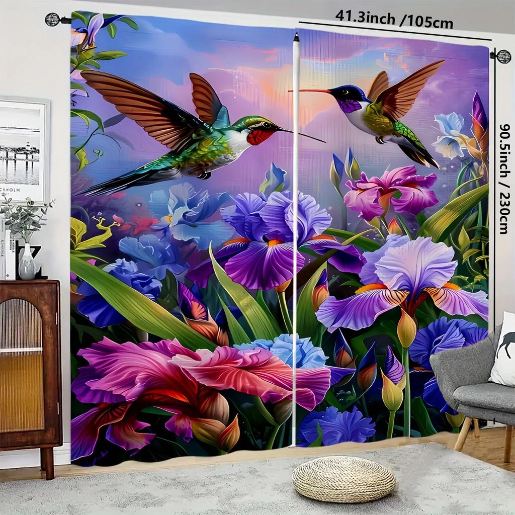 Modern jacquard hummingbird and floral - printed curtains, home decoration, room decoration