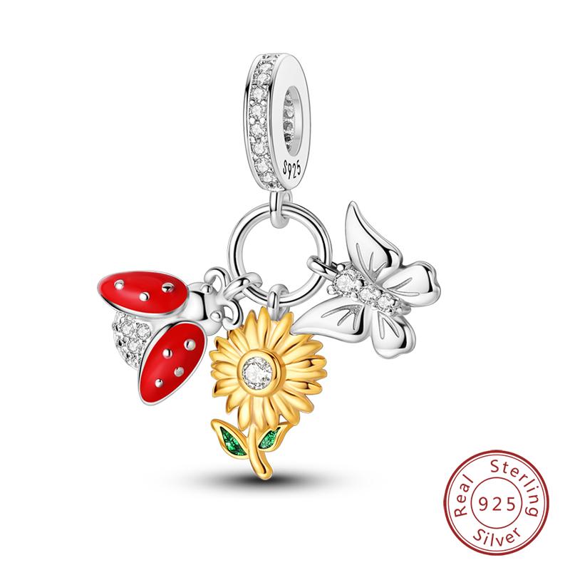 100% Copper Exquisite Cubic Zircon Butterfly Bee Ladybug Charms Bead Fit Qikaola Original Bracelet Fine Diy Jewelry