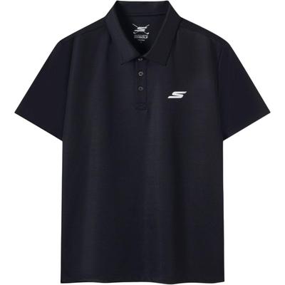 Solid Color Logo Print Moisture-Wicking Breathable Simple Versatile Short Sleeve Polo Shirt Men Tops Meteorite-Black P224M126-03K8