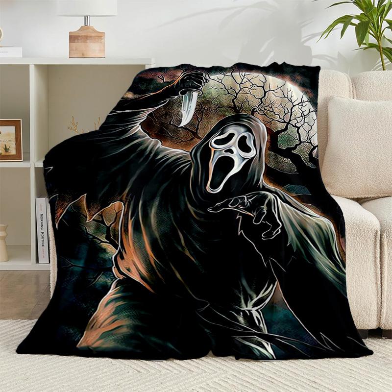 1PC Ghostface Greetings Poster Flannel Blanket Gift, Suitable for Both Men And Women, Soft Ideal for Beds And Sofa, Birthday Or Christmas Gift