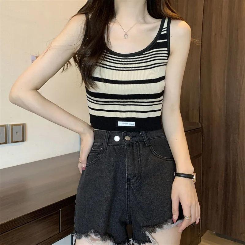 Women's Sports Stripe Camisole Summer Outer Wear Slim Fit Lining Sleeveless Sexy Top Outer Layer