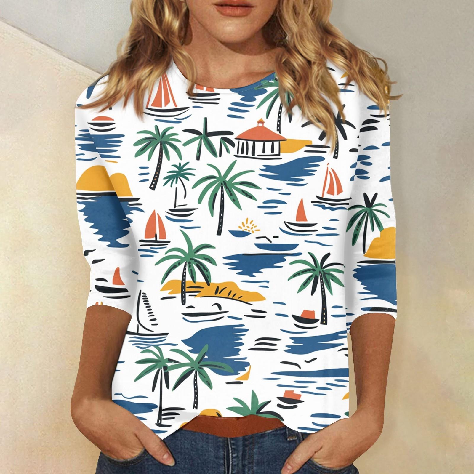 

Женская модная повседневная футболка с круглым вырезом и рукавом 3/4, женский топ L синий