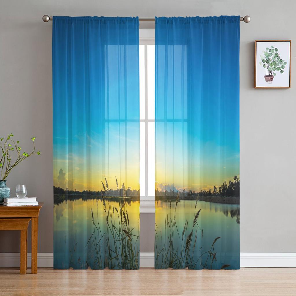 Sheer Curtains For Living Room Sky Sea Evening Nature Children's Bedroom Balcony Large Curtains Kitchen Dining Room Curtains