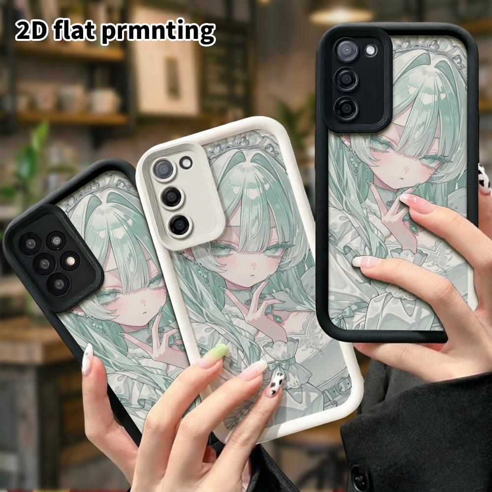 Phone Case: 2D Flat Samsung Galaxy A34 A35 M05 M06 S20 S22 S21 FE Plus 5G Gradient Protective Case, Mint Green Girl, Christmas and Halloween Gift